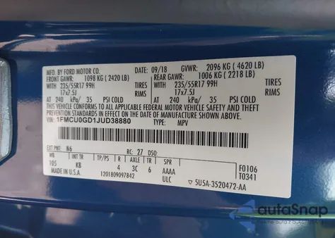 2018 Ford Escape Se from USA, damaged, VIN 1FMCU0GD1JUD38880